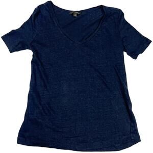 Banana Republic T-Shirt 100% Linen Navy‎ Blue Short Sleeve V-Neck Women's Small